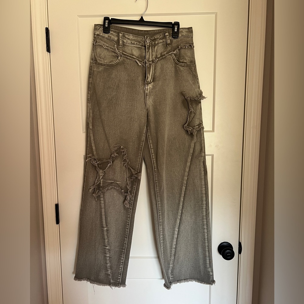 Green Distressed Star High Waisted Jeans Size L